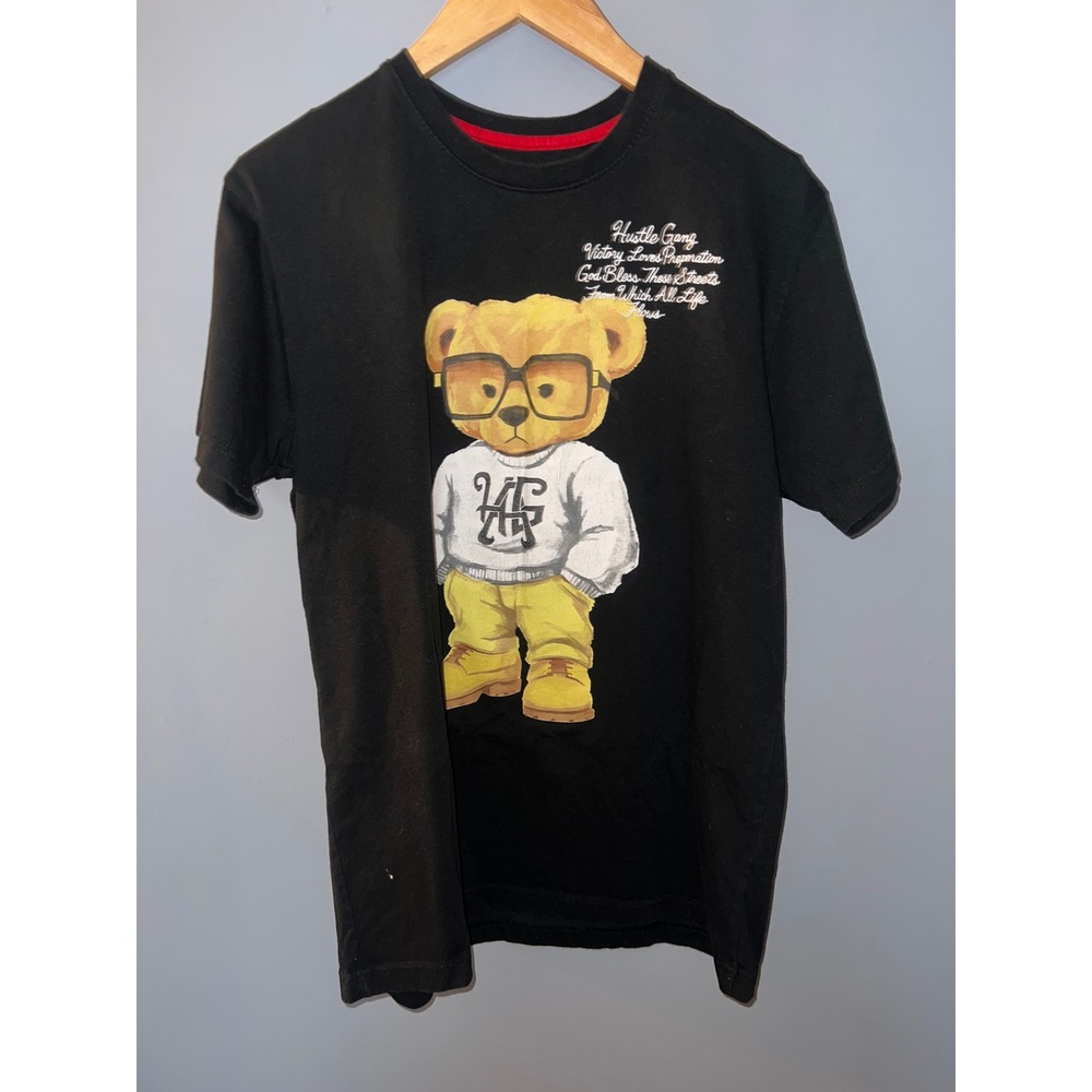 Hustle Gang Mens Bear Graphic T-Shirt Black Short Sleeve Crewneck Size M